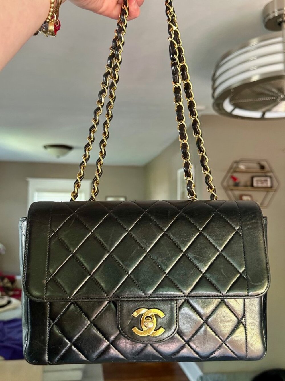 VINTAGE Chanel 1994 Black Lambskin Single Flap Bag GHW